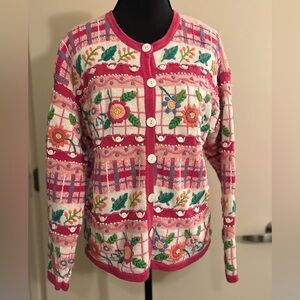 Talbots Knit/Embroidered Grandma Cardigan in Pink. Size S